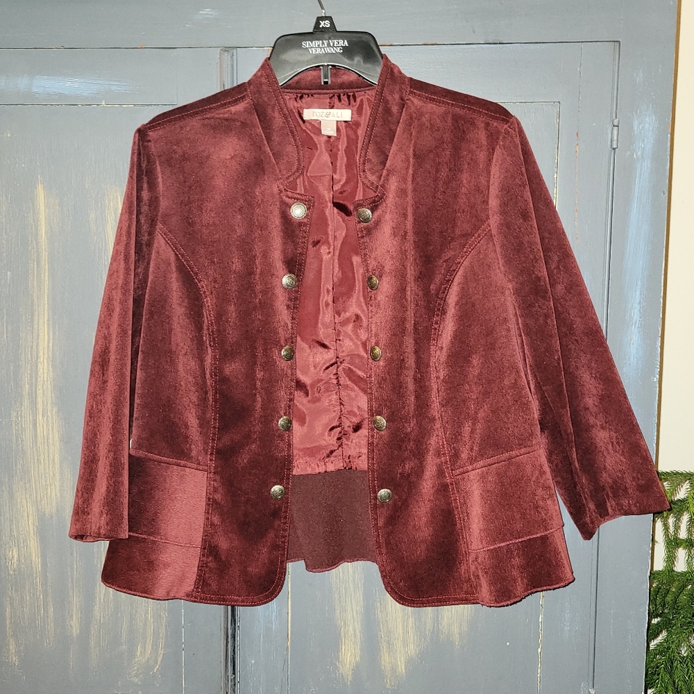 ROZ & ALI Women's Military Jacket Velvet Corduroy Size Medium